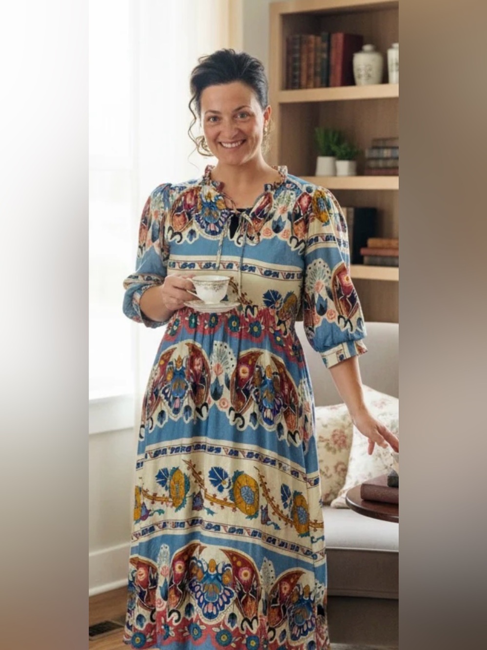 Umgee medium new without tags Boho Floral Stripe Maxi Dress - Blue